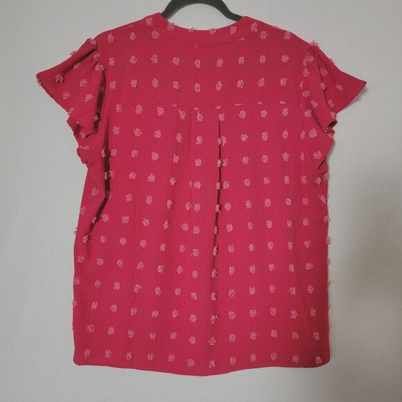 B Brand Womens Top Sz XL Short Flutter Sleeves V-Neck Fuzzy Dots Rose Pink - Picture 2 of 8